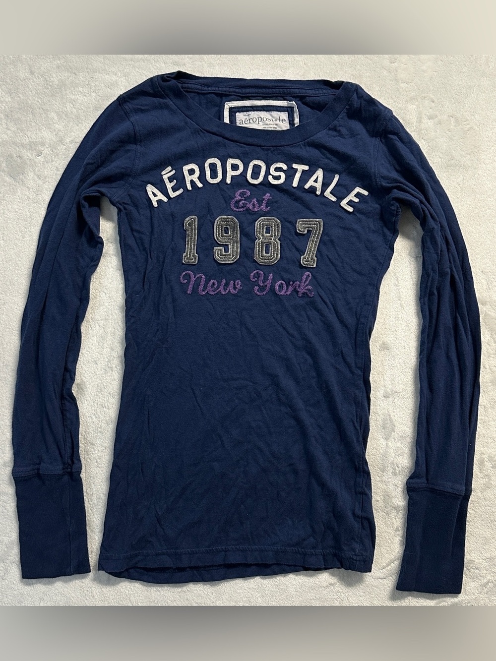 Y2K AEROPOSTALE women's navy embroidered long sleeve top, S.